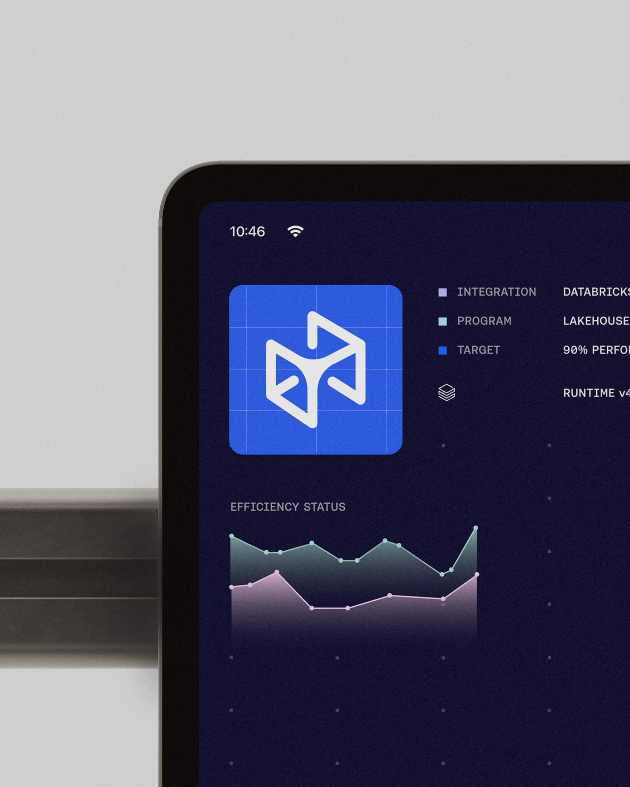 Indicium AI Fractal Glass brand identity tablet UI showing logo and data dashboard