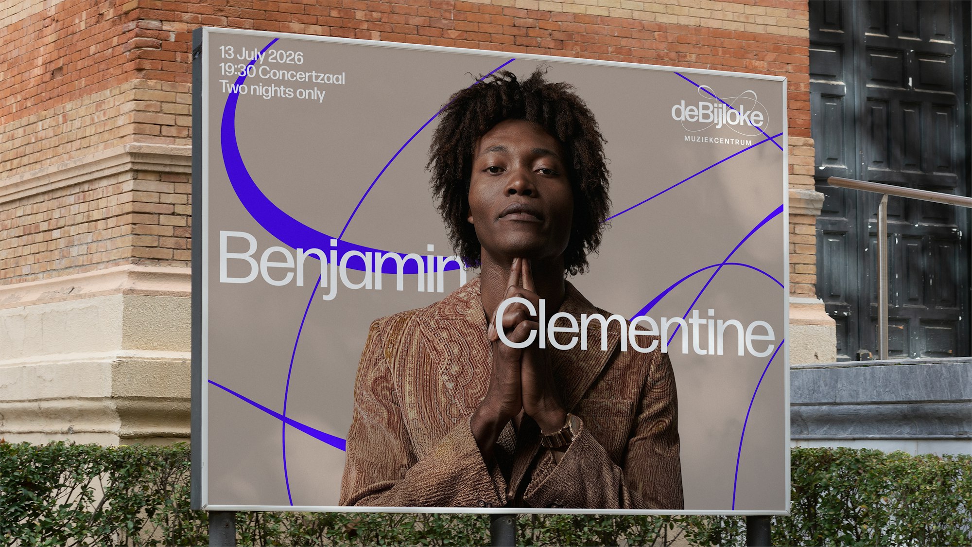 Benjamin Clementine billboard with the deBijloke lockup