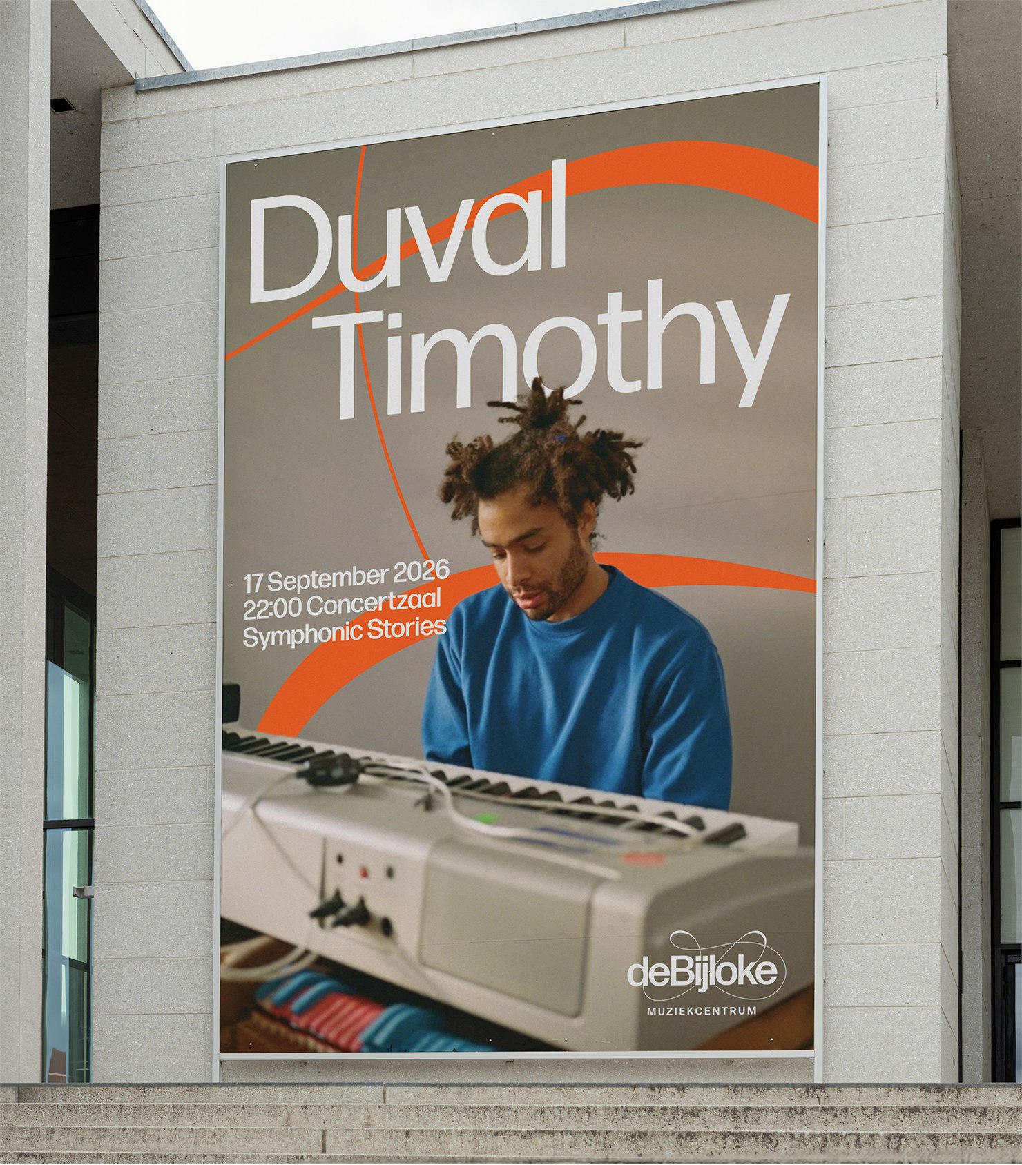 Duval Timothy concert poster with orange swoosh overlay