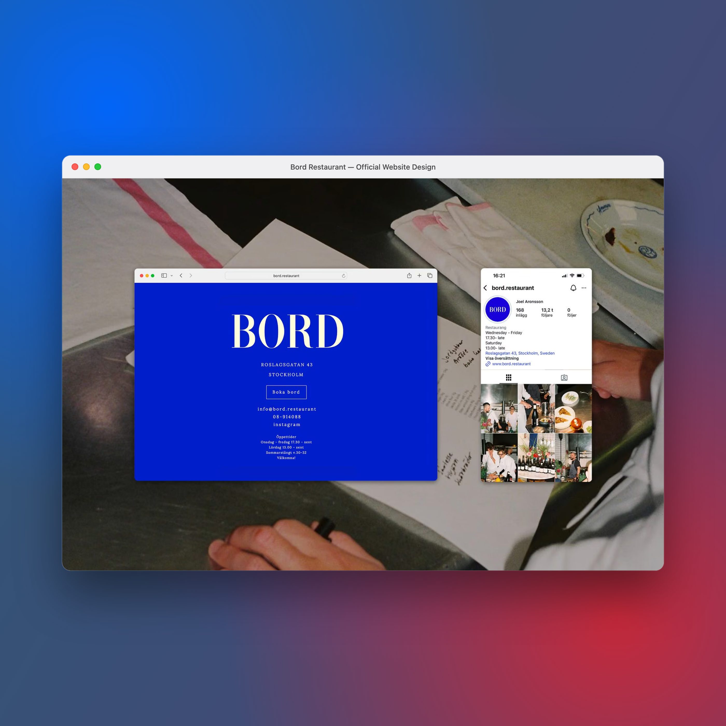 Bord restaurant visual branding 1:1 square mac mockup