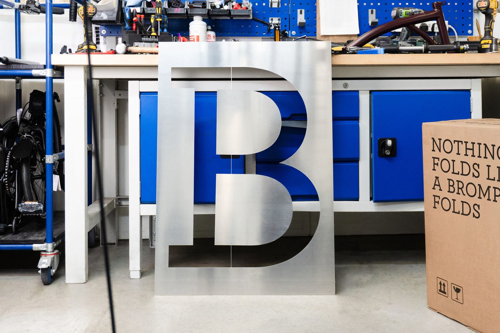 Brompton global branding brushed aluminum B stencil plate in factory