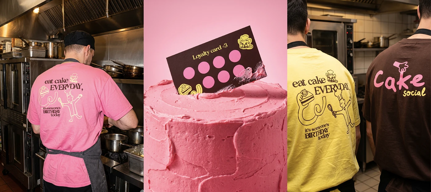 Cake Social bakery branding packaging graphics layout
