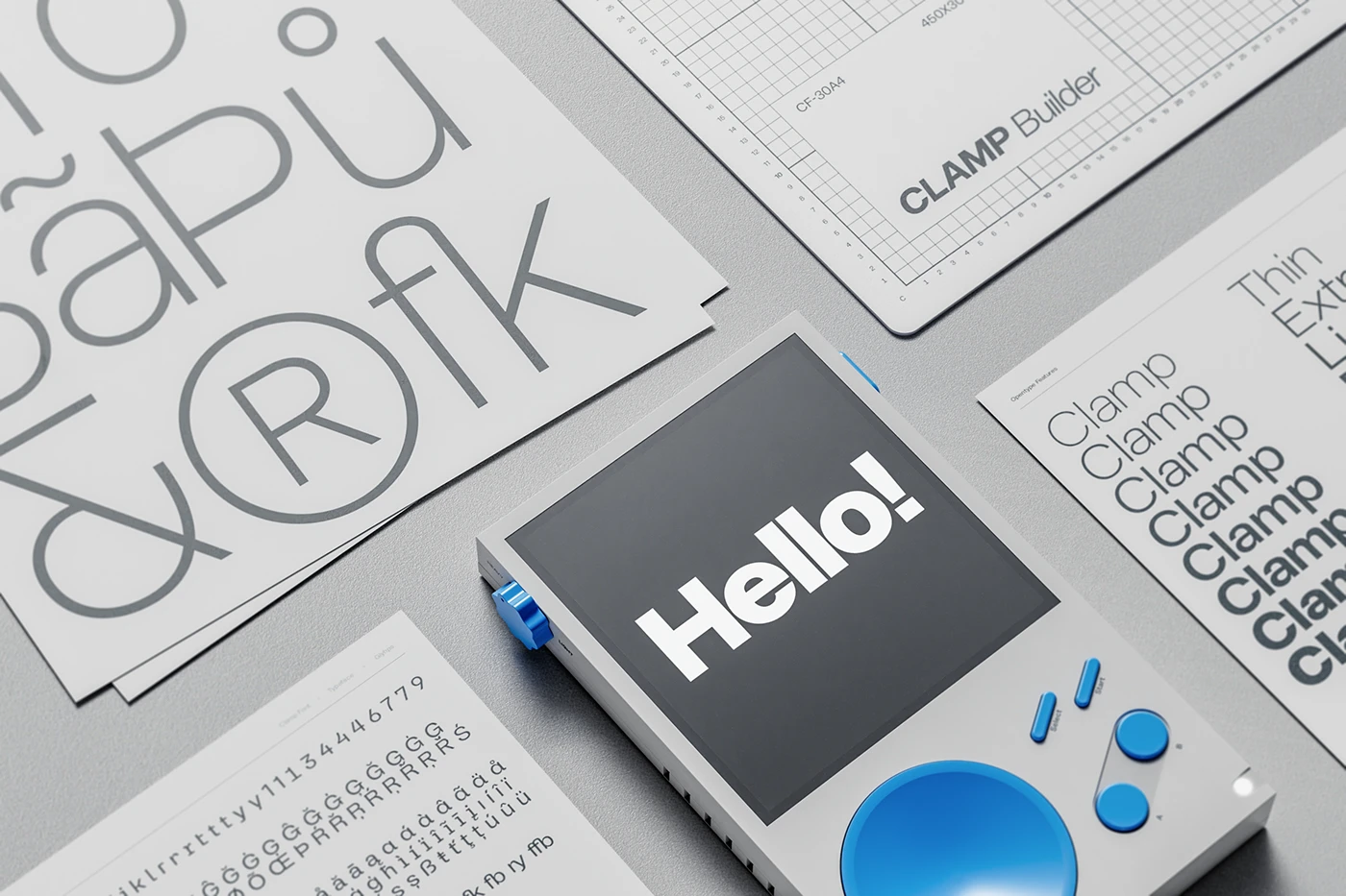 Clamp Font Family glyph set typography design details