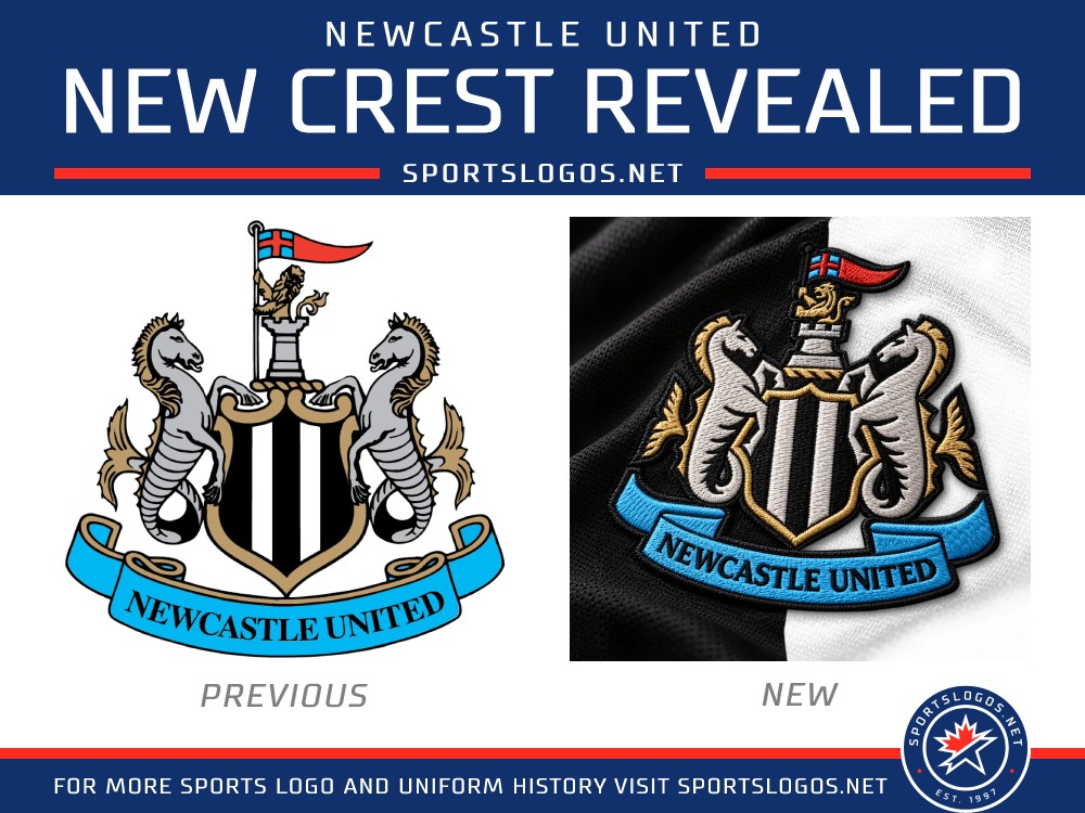 Newcastle United crest: the previous 1988 badge beside the new 2026 design