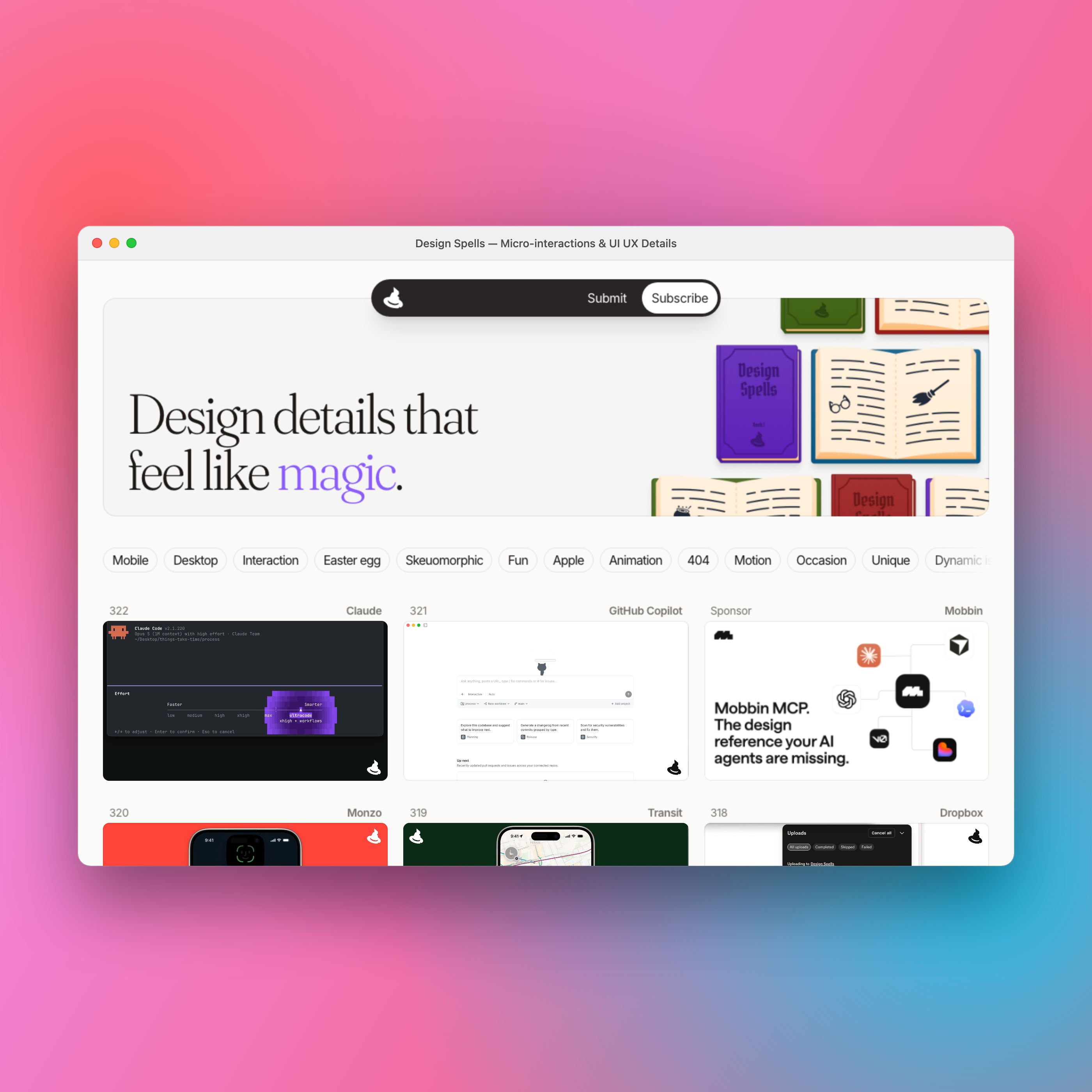 Design Spells UI UX micro-interaction 1:1 square mac hero mockup