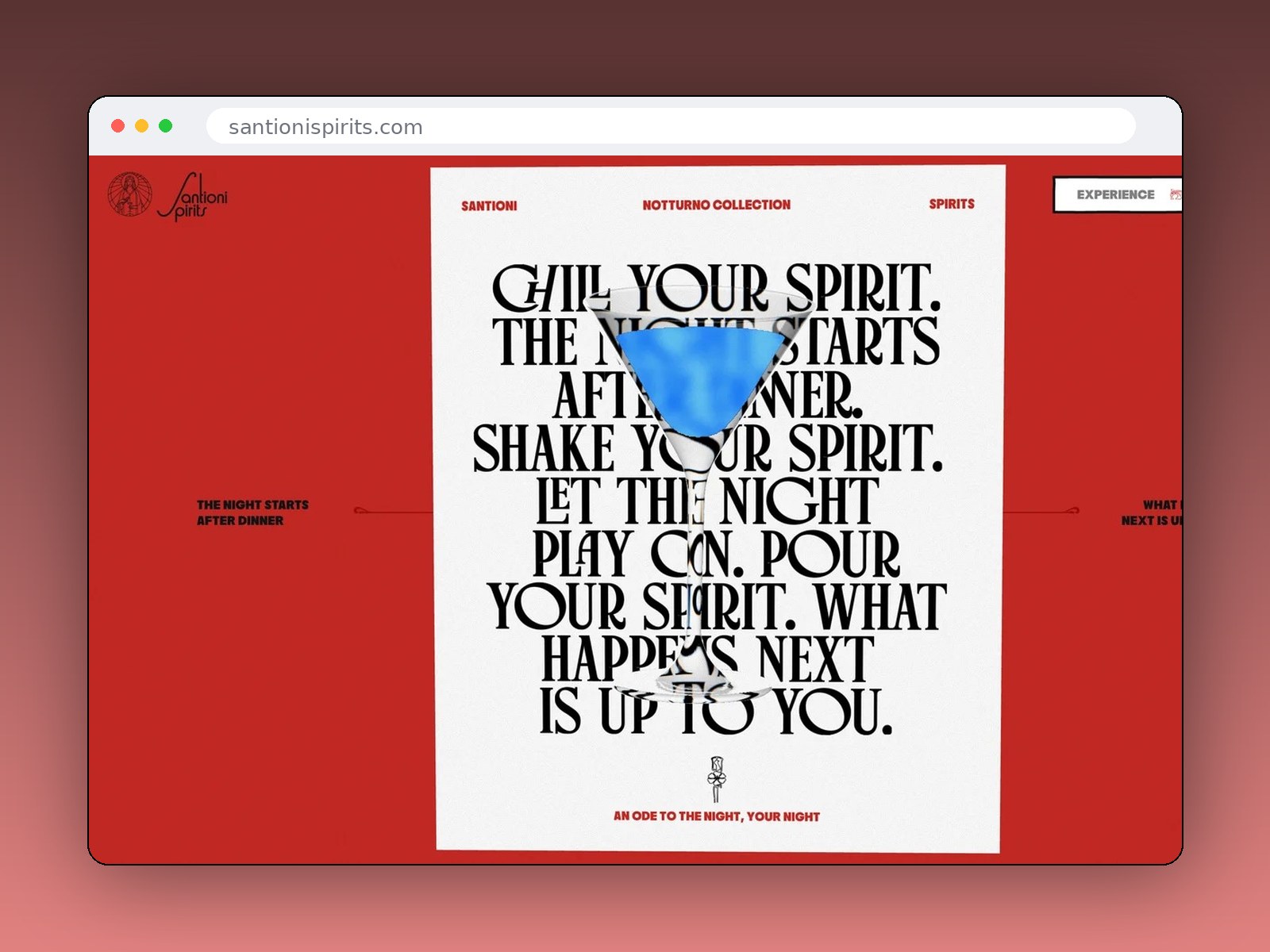The Santioni Spirits brand section shown inside a browser window