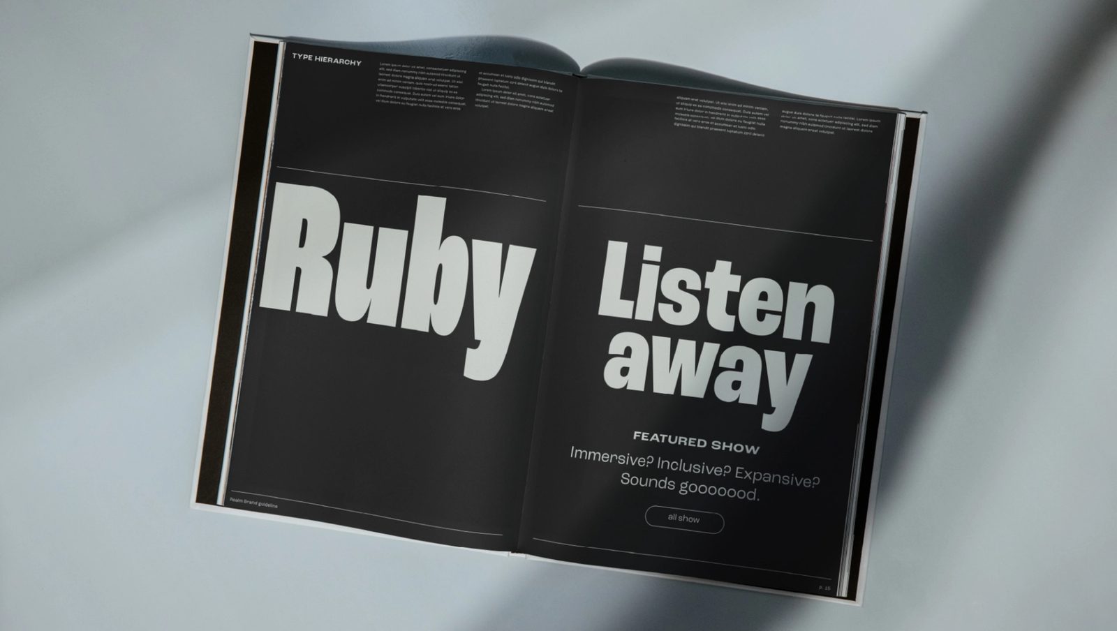 Realm brand guideline book type hierarchy spread