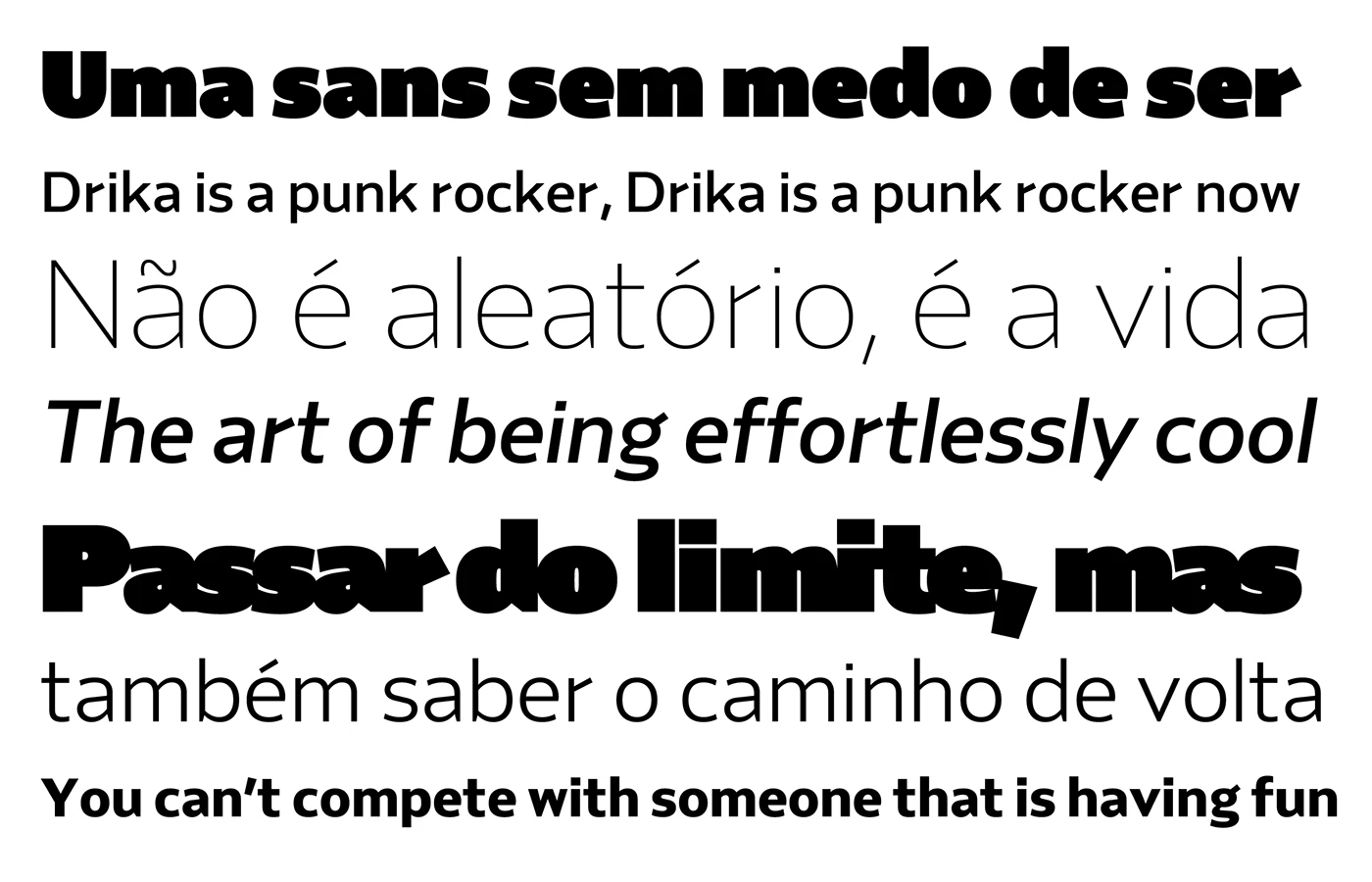 Drika sans serif weight range displayed across a minimal white layout — Drika typeface
