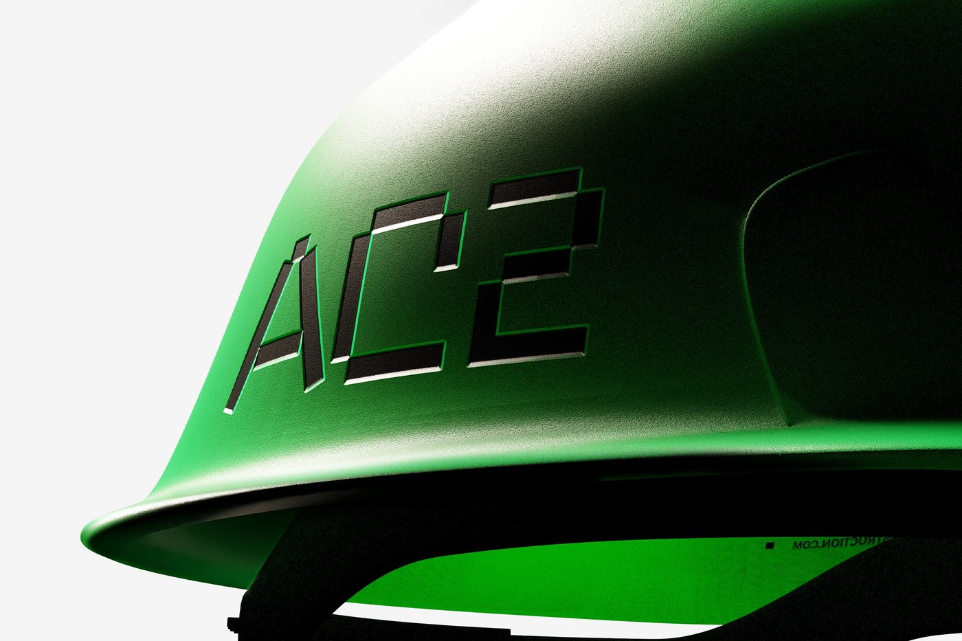 AC2 brand identity design debossed green construction safety helmet