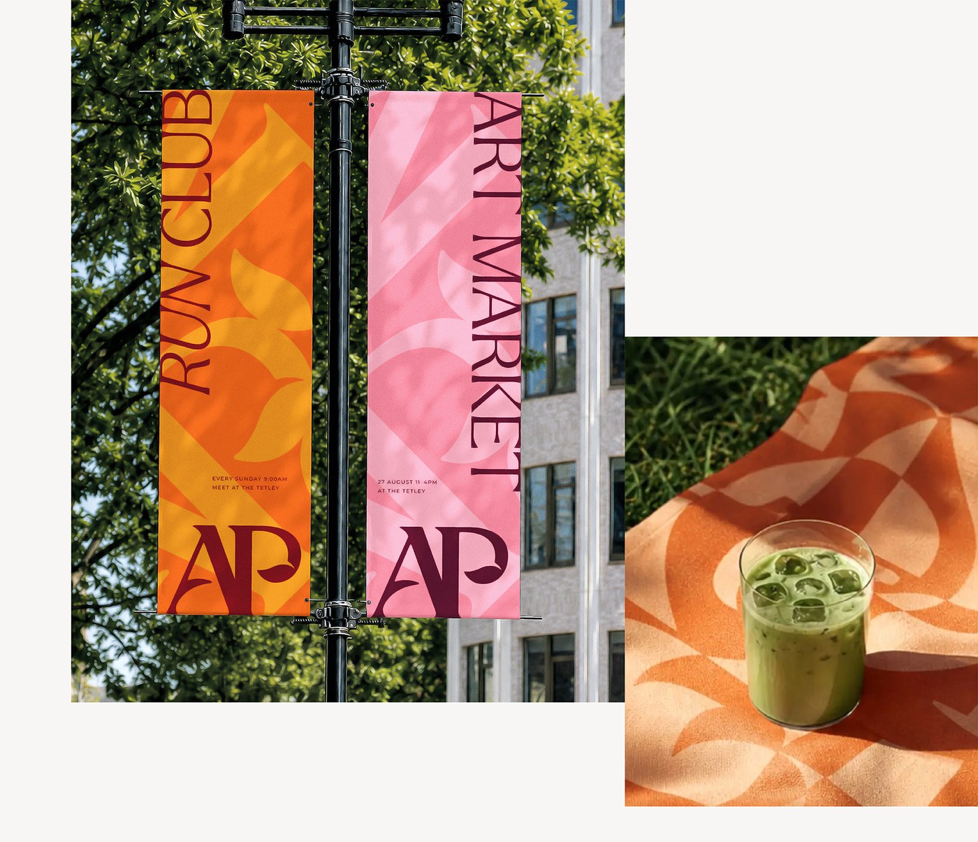 Aire Park brand identity design lamppost banners and event graphics