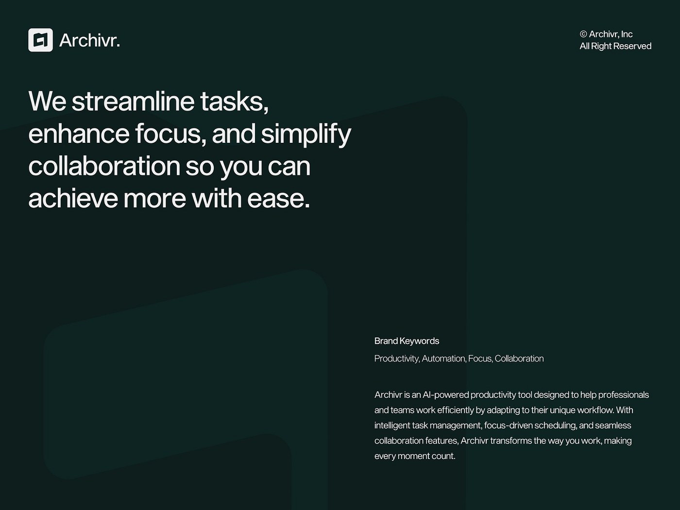 Archivr. task management dashboard — branding visual identity grid layout typography archivr by LAIN Branding