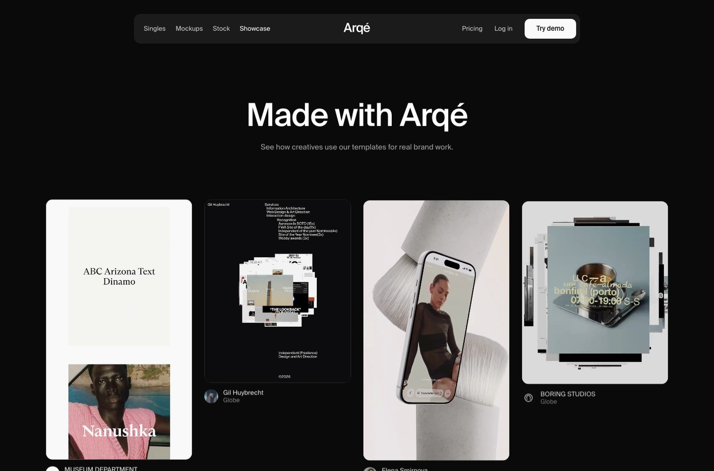 Arqé motion design platform creative community showcase reel grid