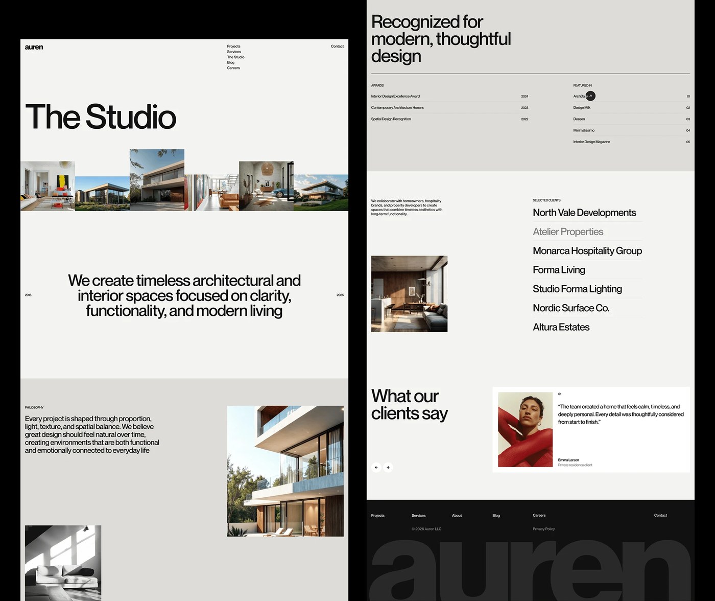 Auren editorial layout and desktop scroll interaction in ui ux design