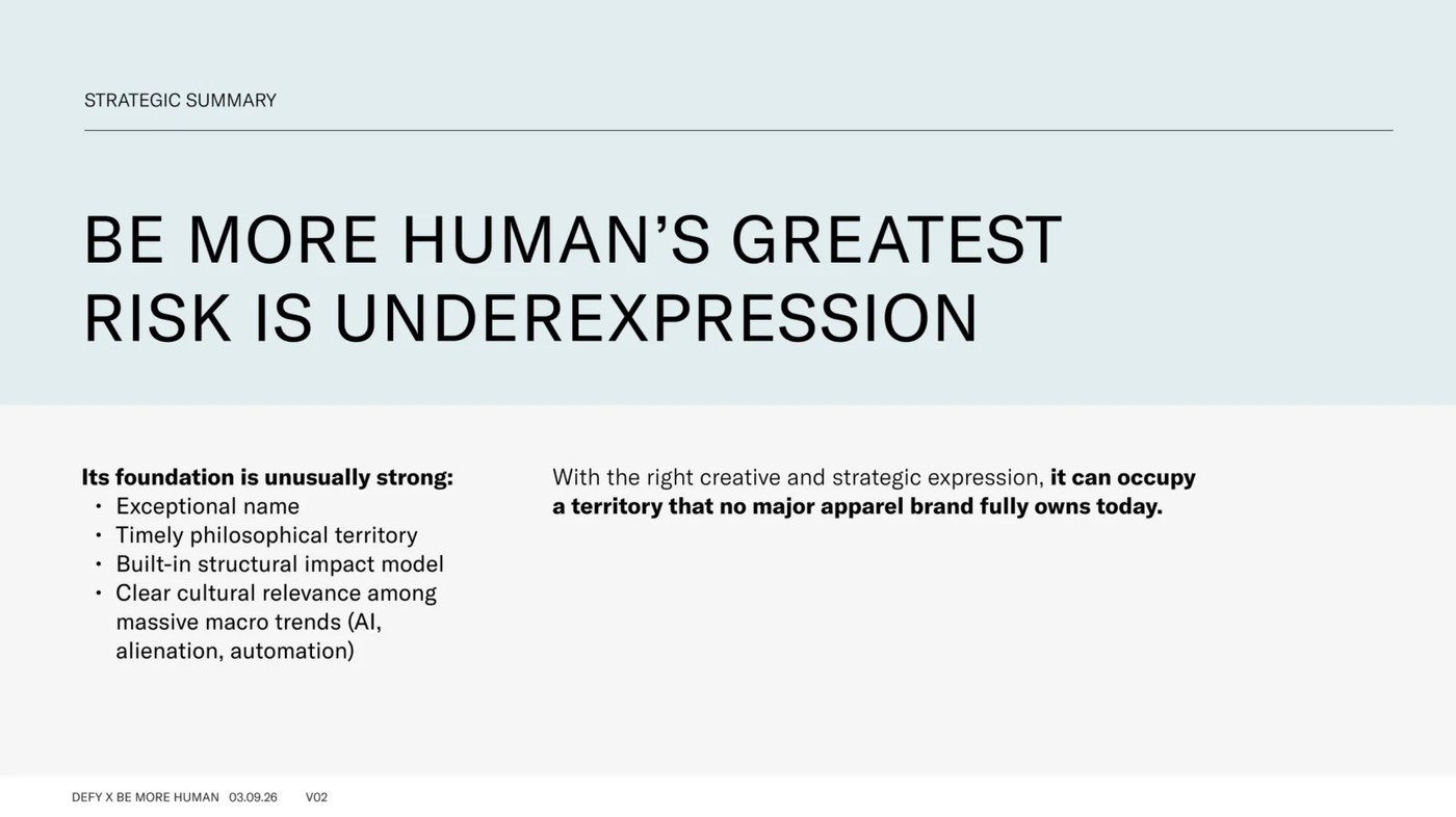 Be More Human apparel brand identity custom H mark exploration by Defy
