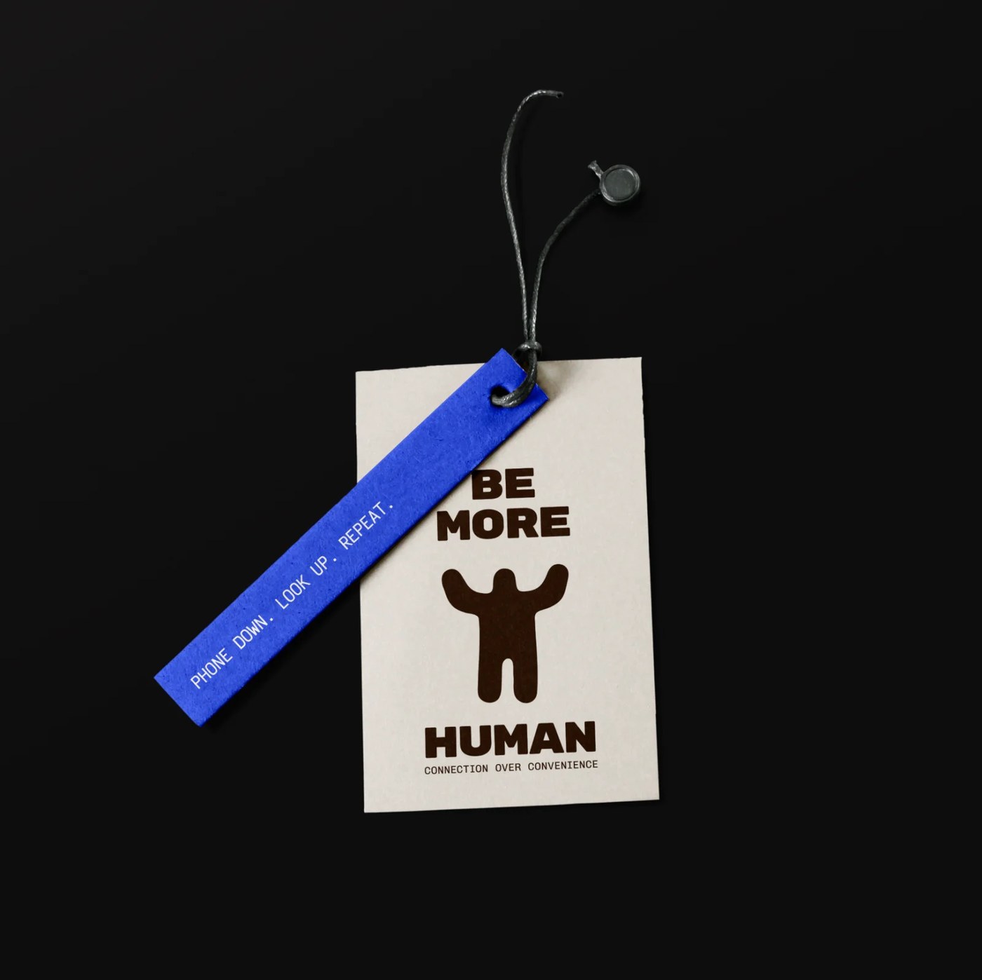 Be More Human apparel brand identity branded packaging tape and care labels by Defy