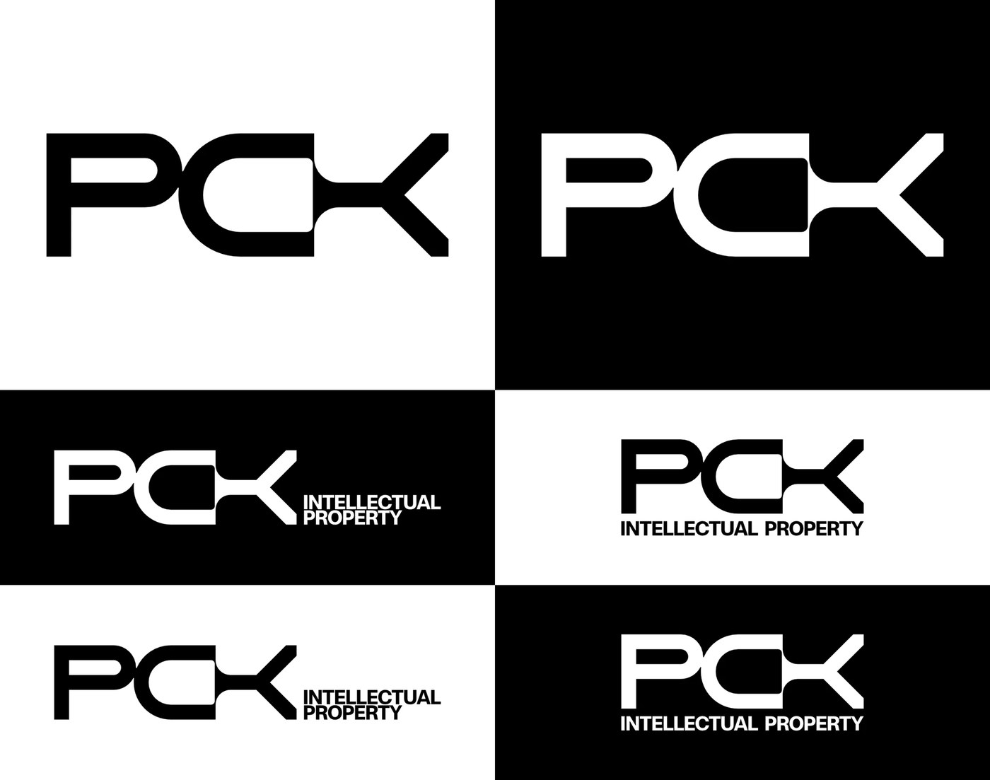 Bold typographic monogram with sharp C-K ligature in PCK brand identity by Brand Brothers
