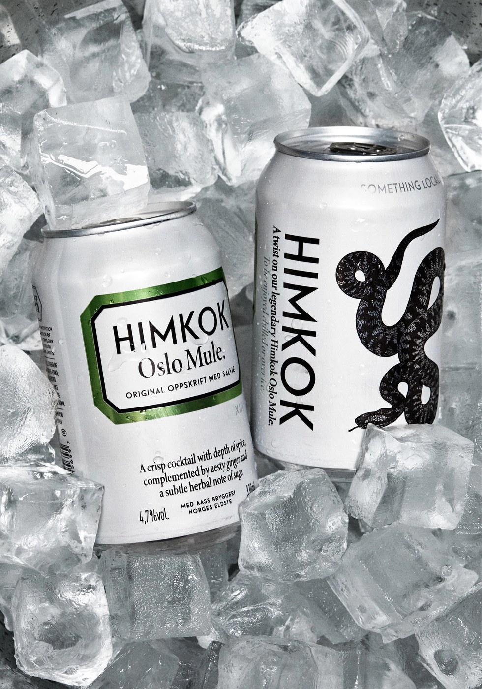Apothecary-inspired matte aluminum cocktail can packaging design for Himkok RTD by OlssønBarbieri
