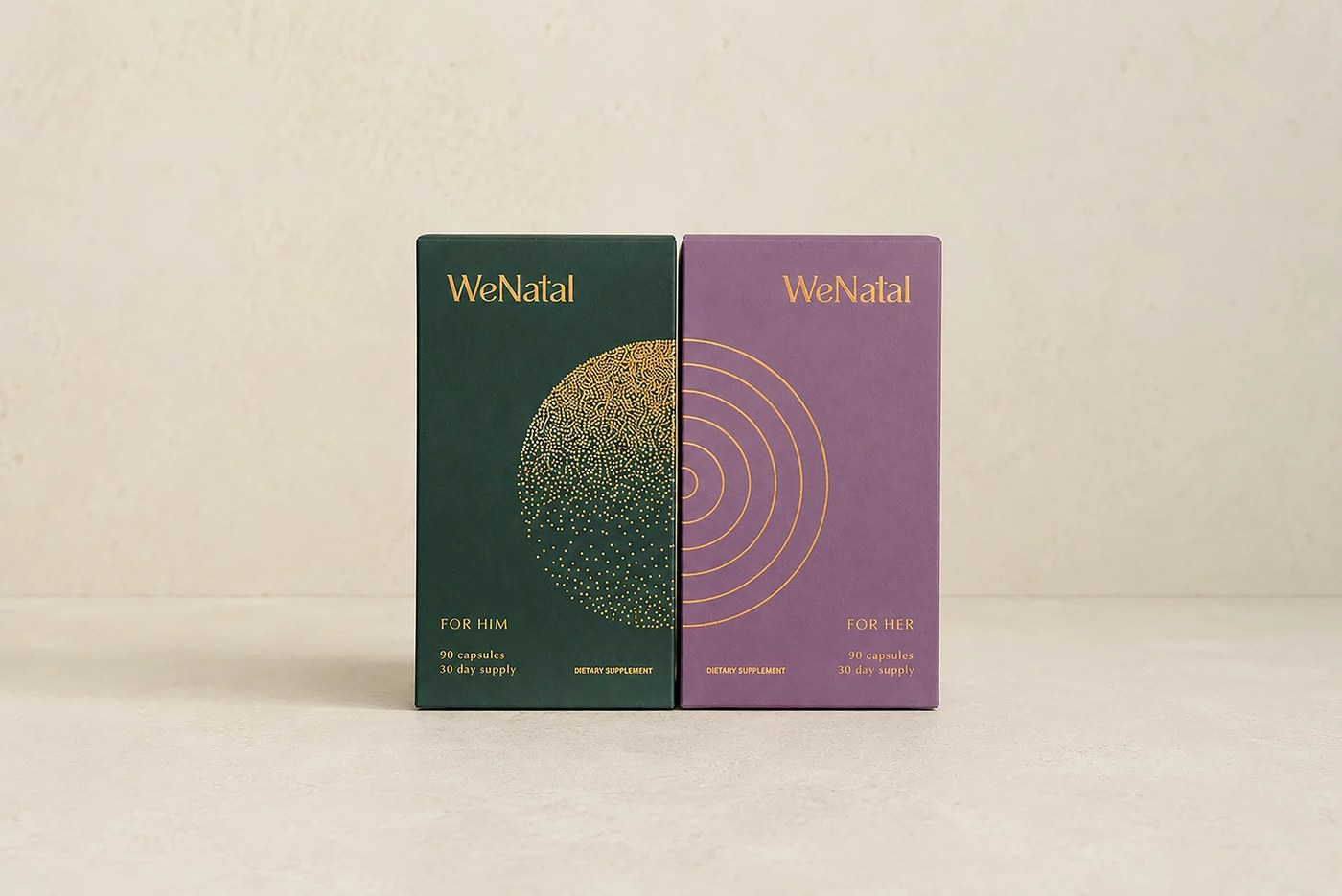 Sculptural amber glass jar packaging and minimalist typography for WeNatal by FORNER STUDIO