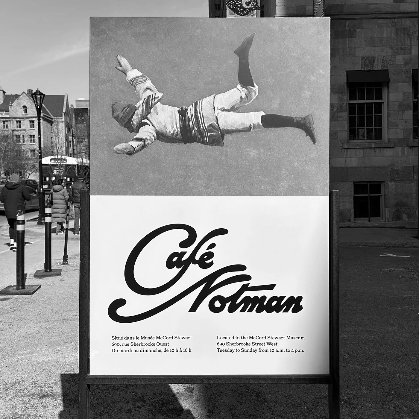 Archival photography integrated into the Café Notman visual identity