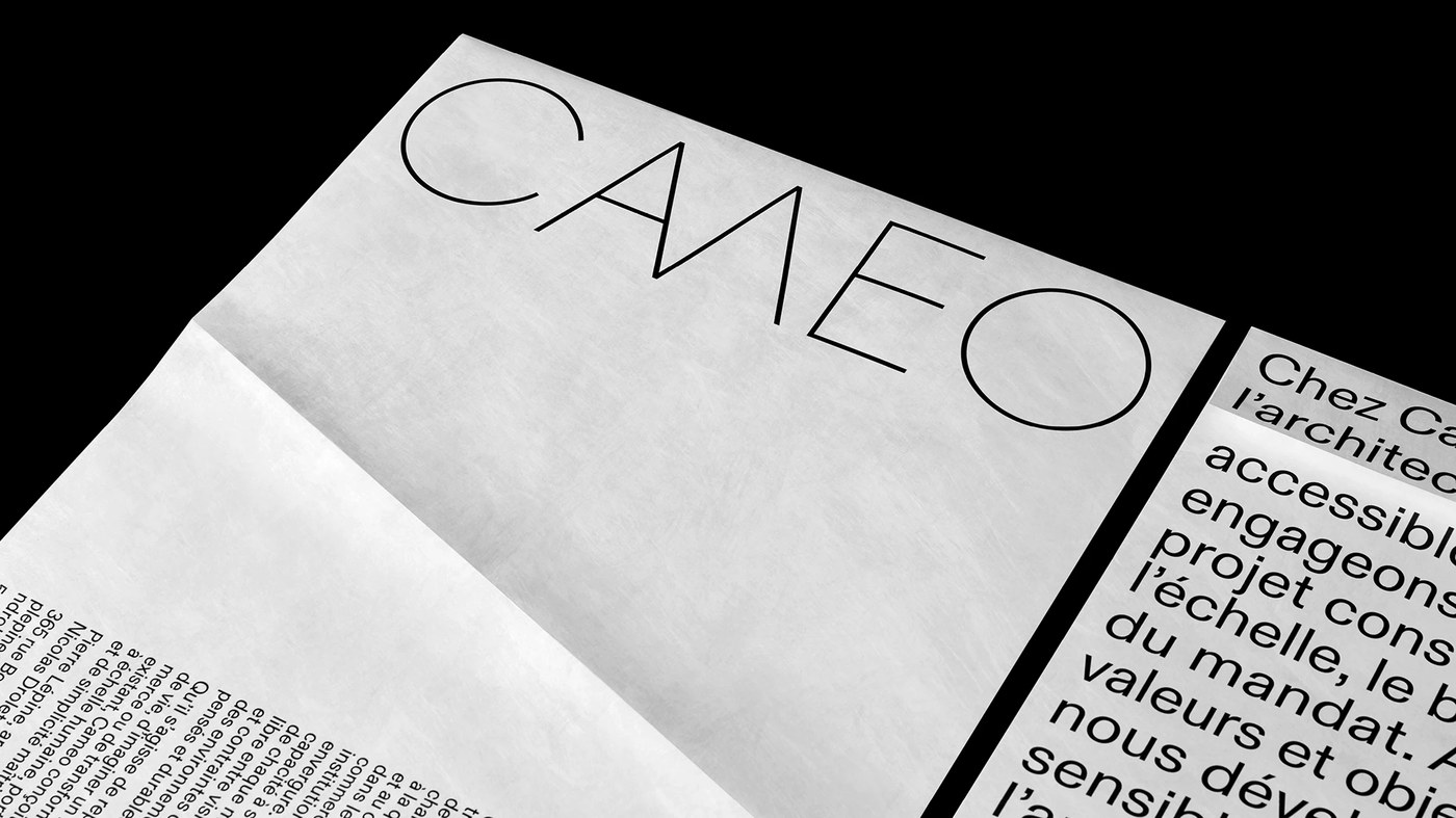 CAMEO brand identity architectural editorial layout and paper texture