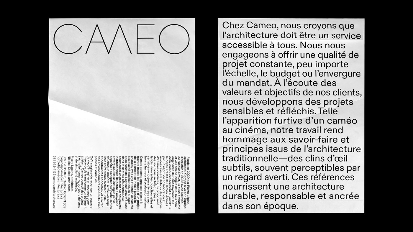 CAMEO brand identity bold typography wordmark on Tyvek material