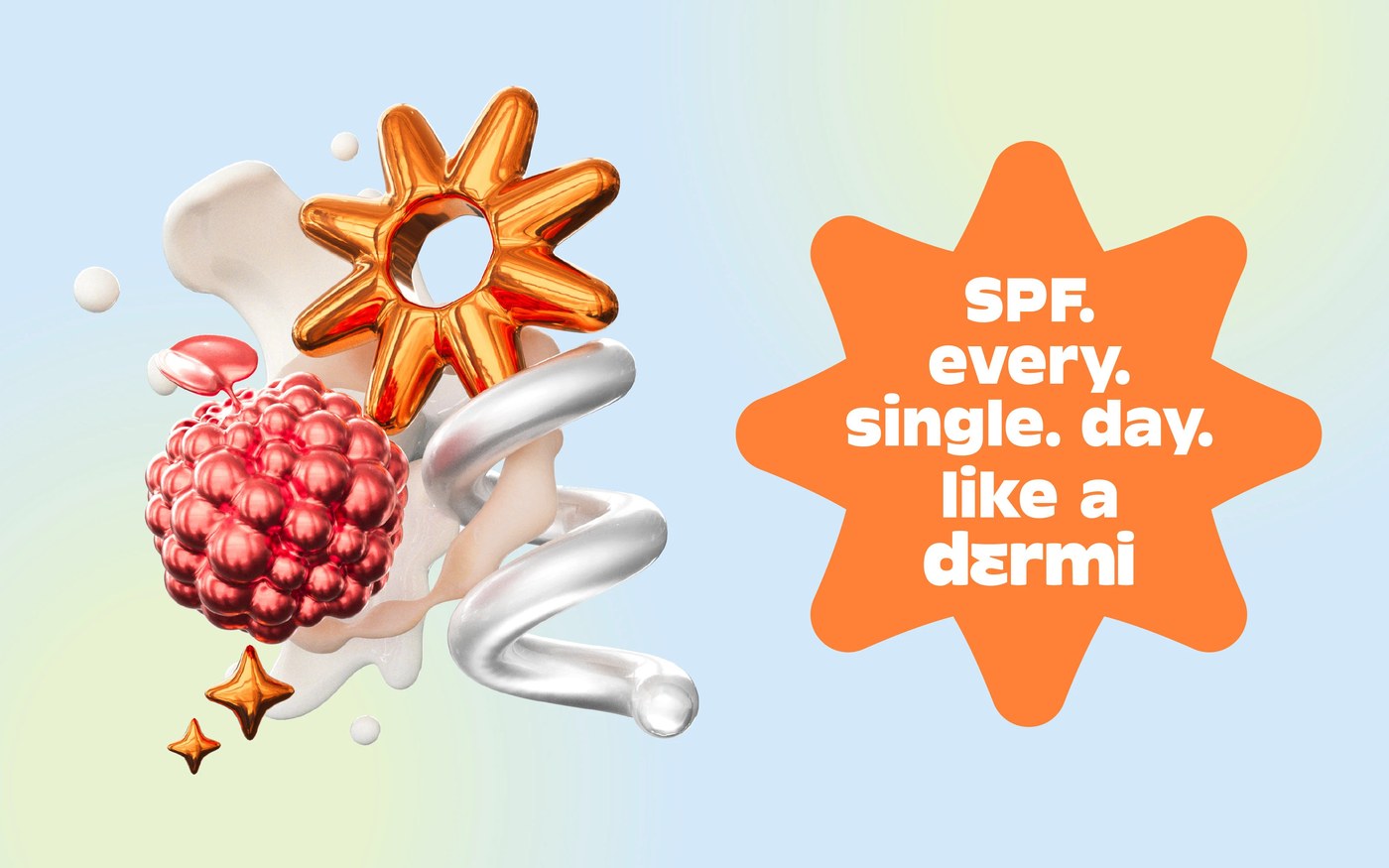 Dermi packaging design SPF sunburst graphic and metallic visual assets