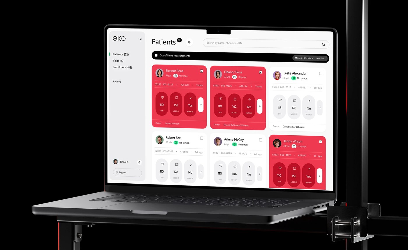 Eko Health clinical web dashboard for patient heart recordings — ui/ux design by Humbleteam