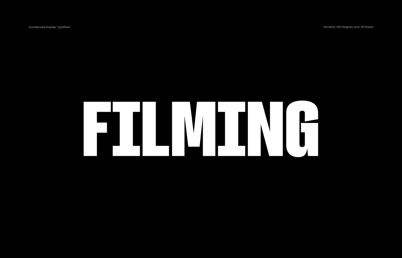 Overview specimen of Filming typeface display weights and modern typography design