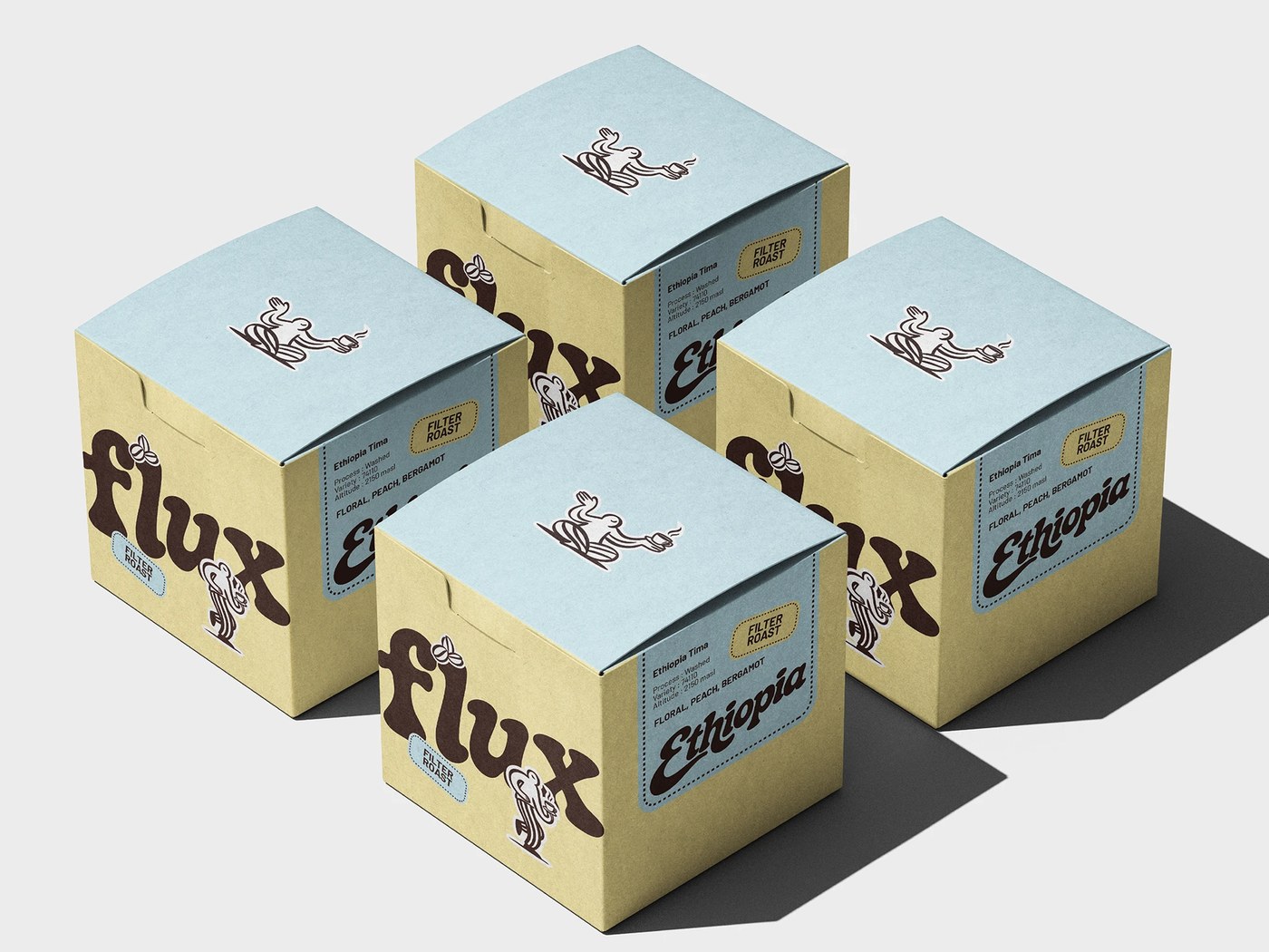 FLUX COFFEE brand identity coffee box packaging mockup