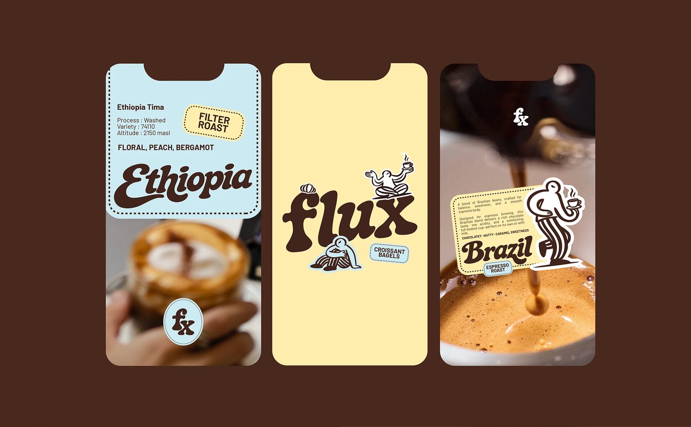FLUX COFFEE brand identity pastry paper wrapping design