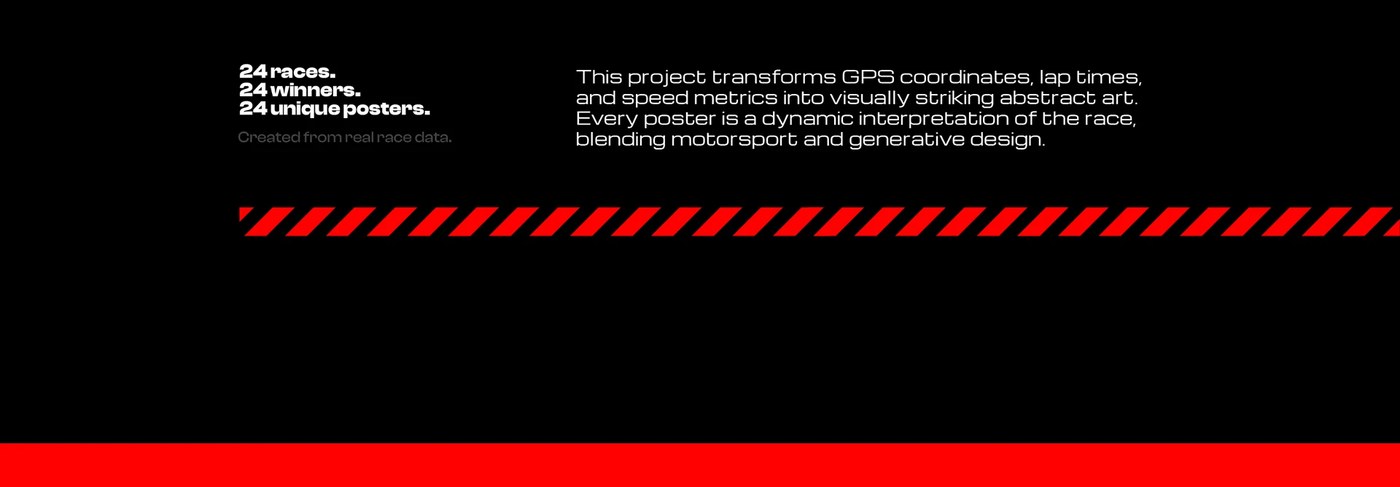 Close-up of generative track coordinates and lap times metadata — data visualization art design poster series by Nicolas Penco