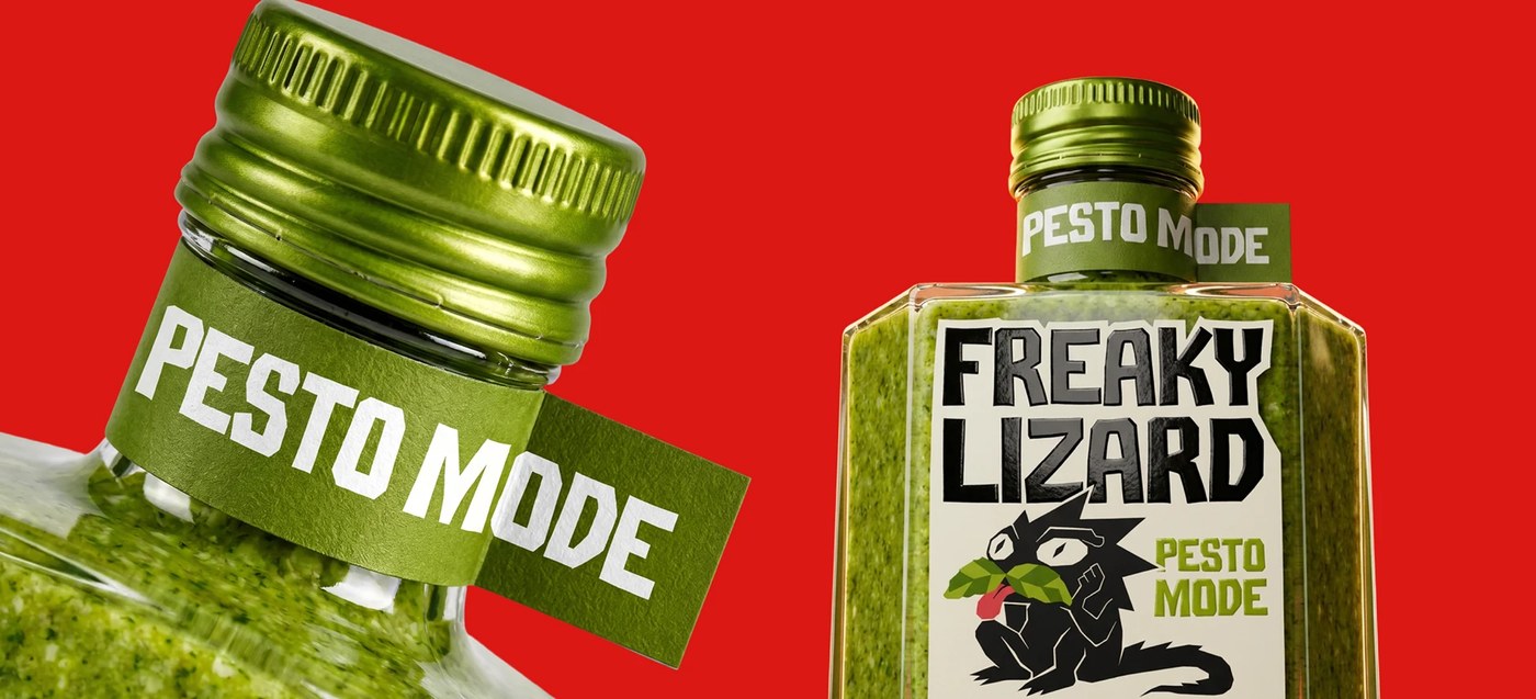 Close-up bottle detailing freaky lizard branding packaging yevheniia dutchak.