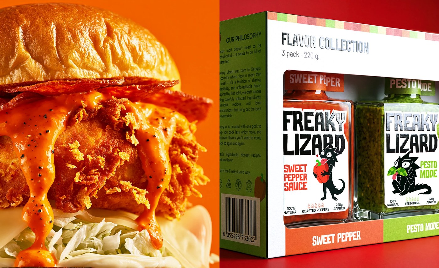 Sauce bottle gift box from freaky lizard branding packaging yevheniia dutchak.