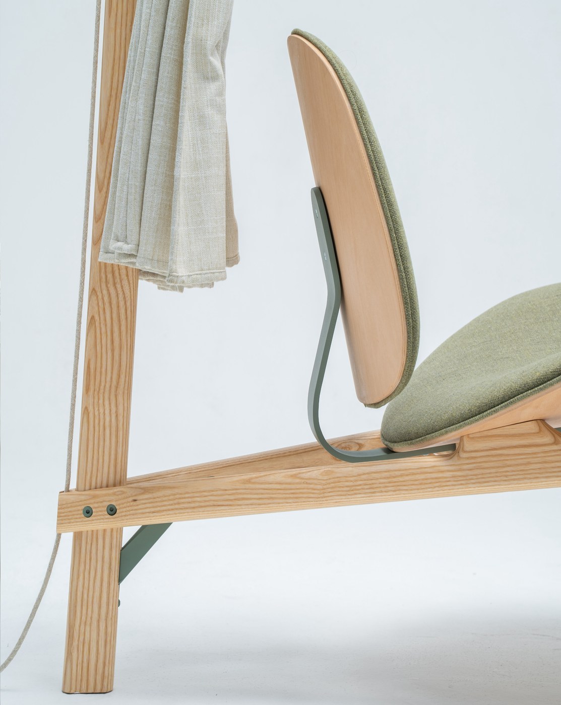 Backrest leaf-spring steel bracket and folded linen dome canopy industrial design