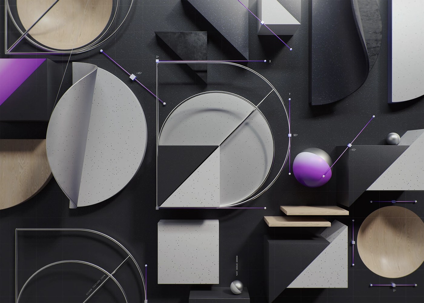 Detail of geometric shapes forming letters in GEOM typography design.