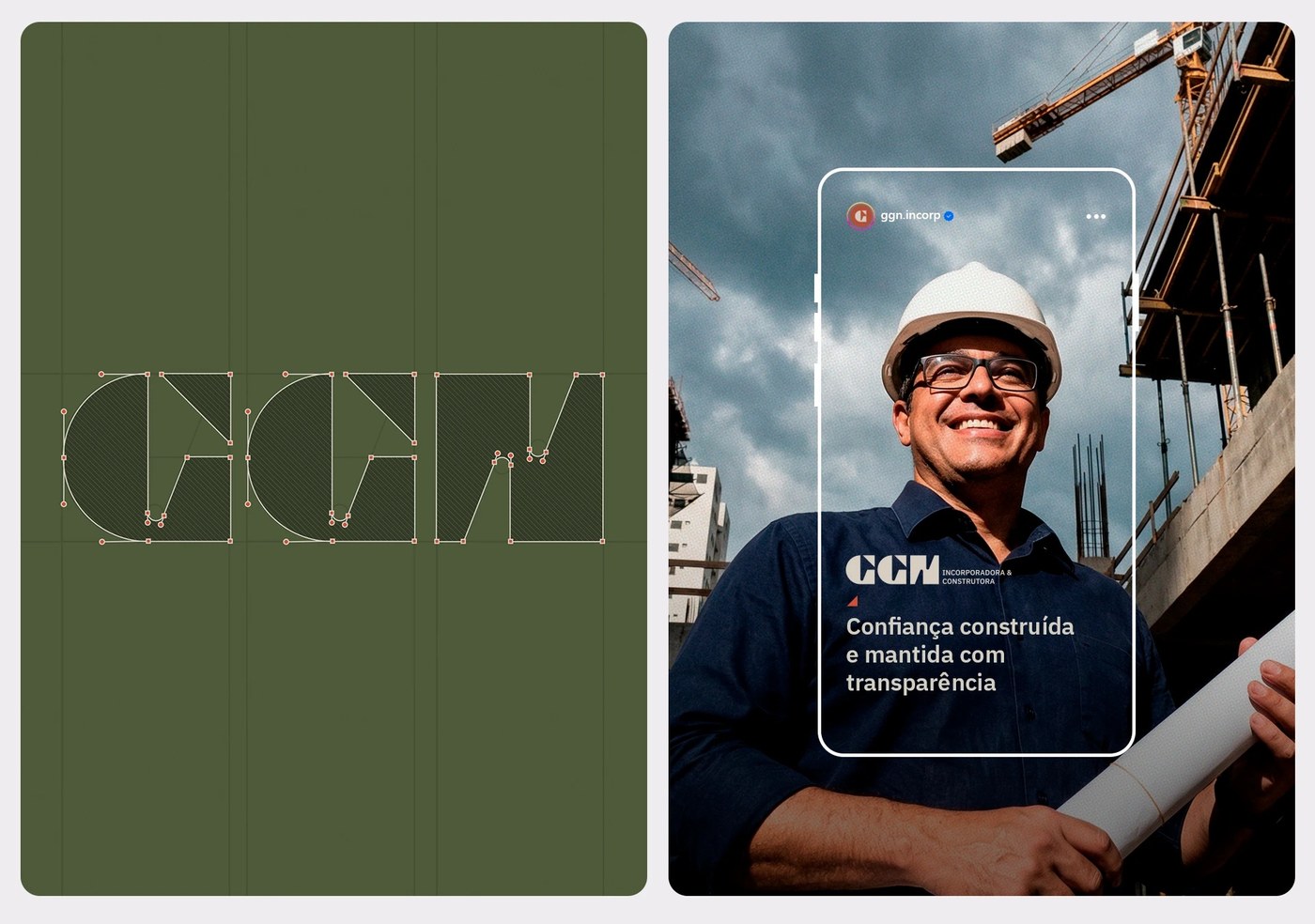 GGN logotype vector grid construction lines and engineer on site
