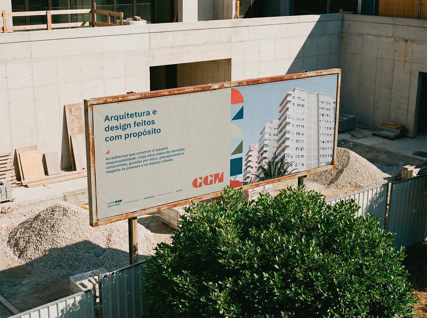 GGN outdoor construction site billboard on weathered steel frame