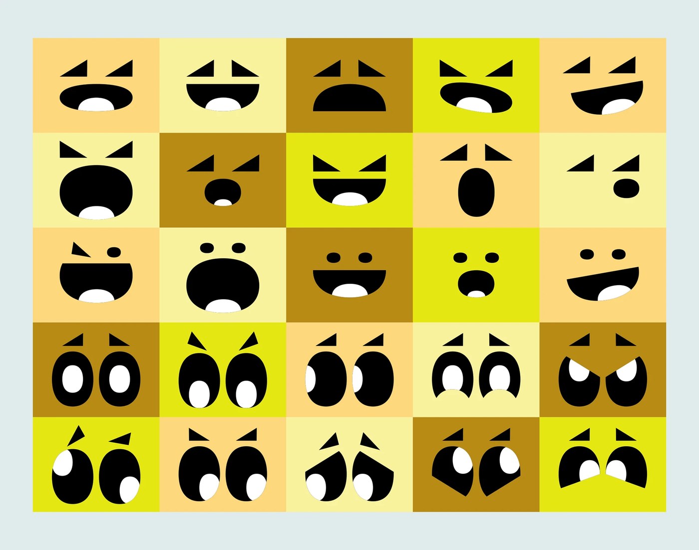grid of emotion icons and expressive faces built from the G oval and accent triangle