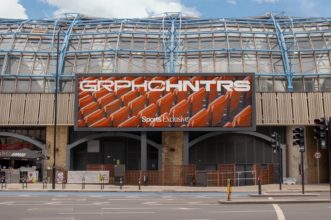 Graphic Hunters sports club identity motion design branding building poster mockup