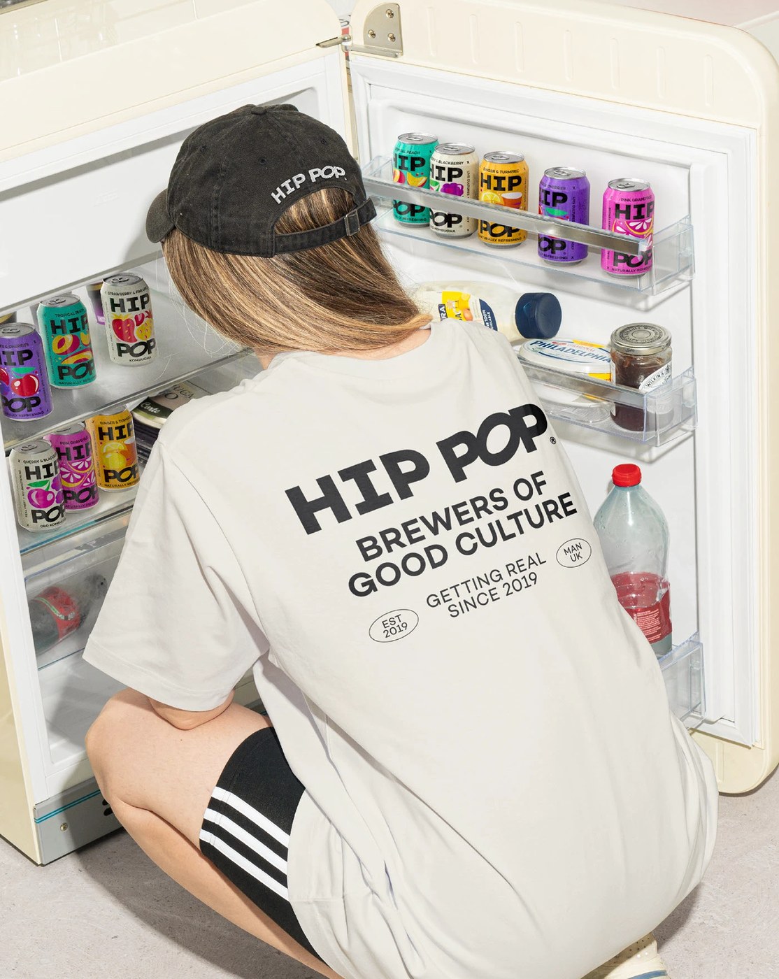 Close-up typography detail and sliced fruit illustration packaging design for Hip Pop