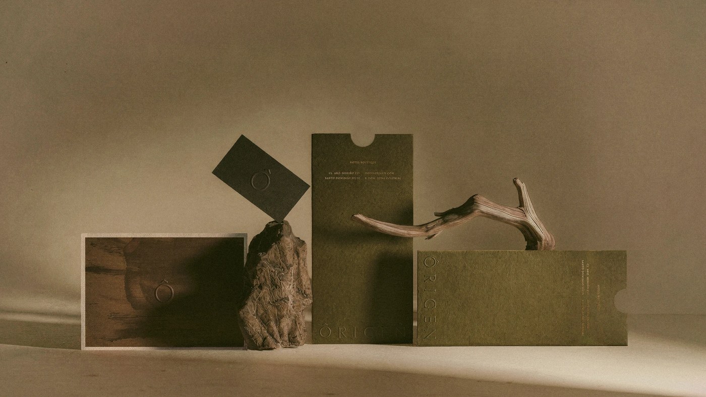 hotel rigen fugitiva .co branding stationery items with rocks and wood details