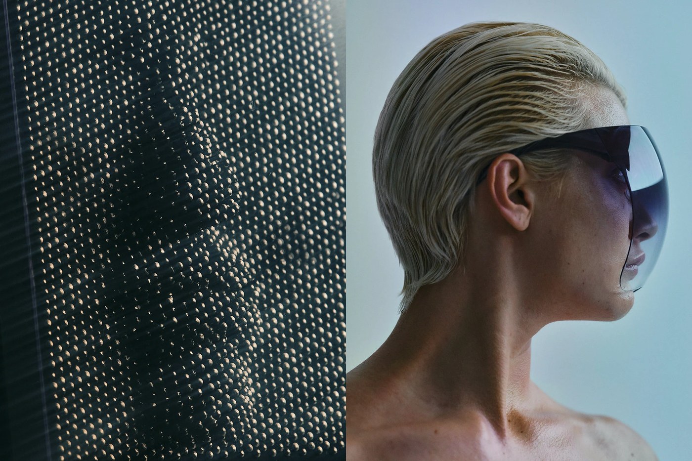 Split screen portrait photography using the web design visual identity system branding.