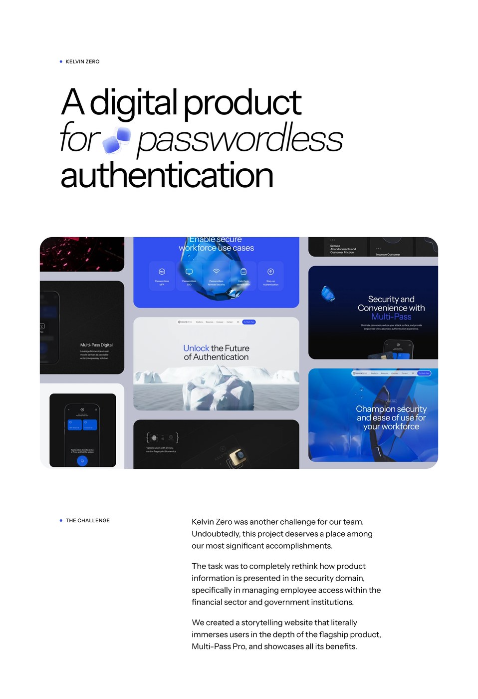 Digital product overview and passwordless workforce use cases grid layout — web design by Cuberto