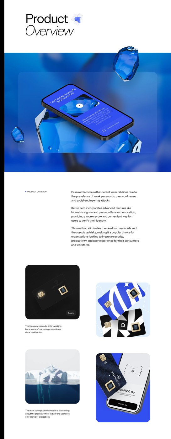 Product overview with 3D iceberg metaphor and Multi-Pass Pro biometric smart cards — web design by Cuberto