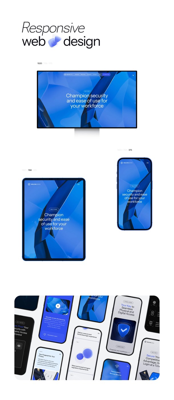 Responsive web design viewport scaling across desktop, tablet, and mobile interface cards — web design by Cuberto