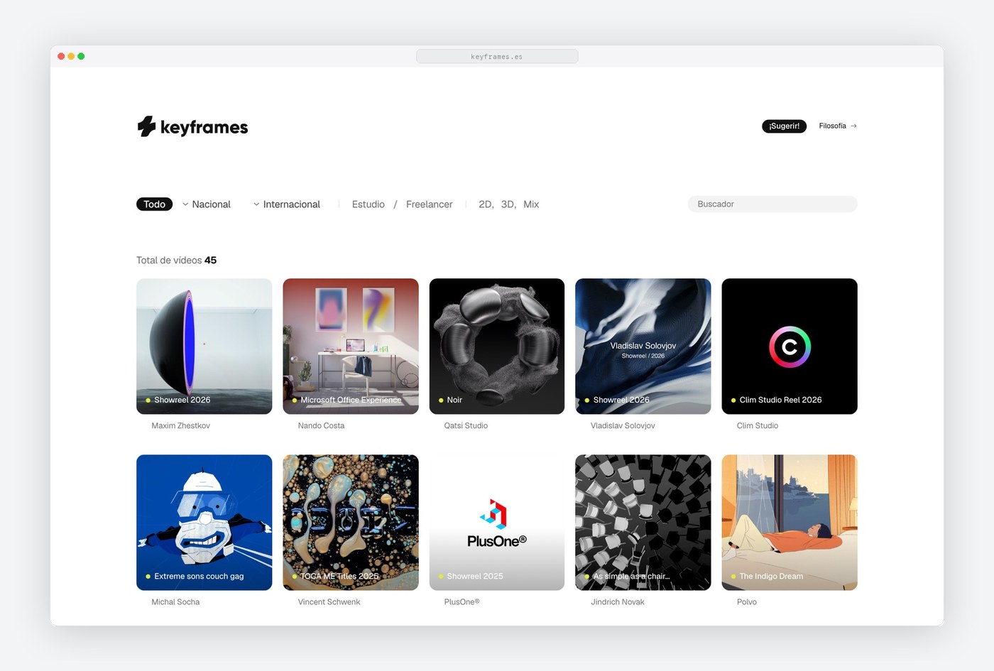 Keyframes homepage directory and modular filter interface in web design
