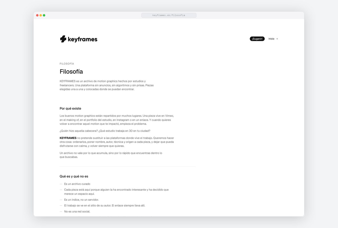 Filosofia manifesto outlining algorithm-free curation principles in web design
