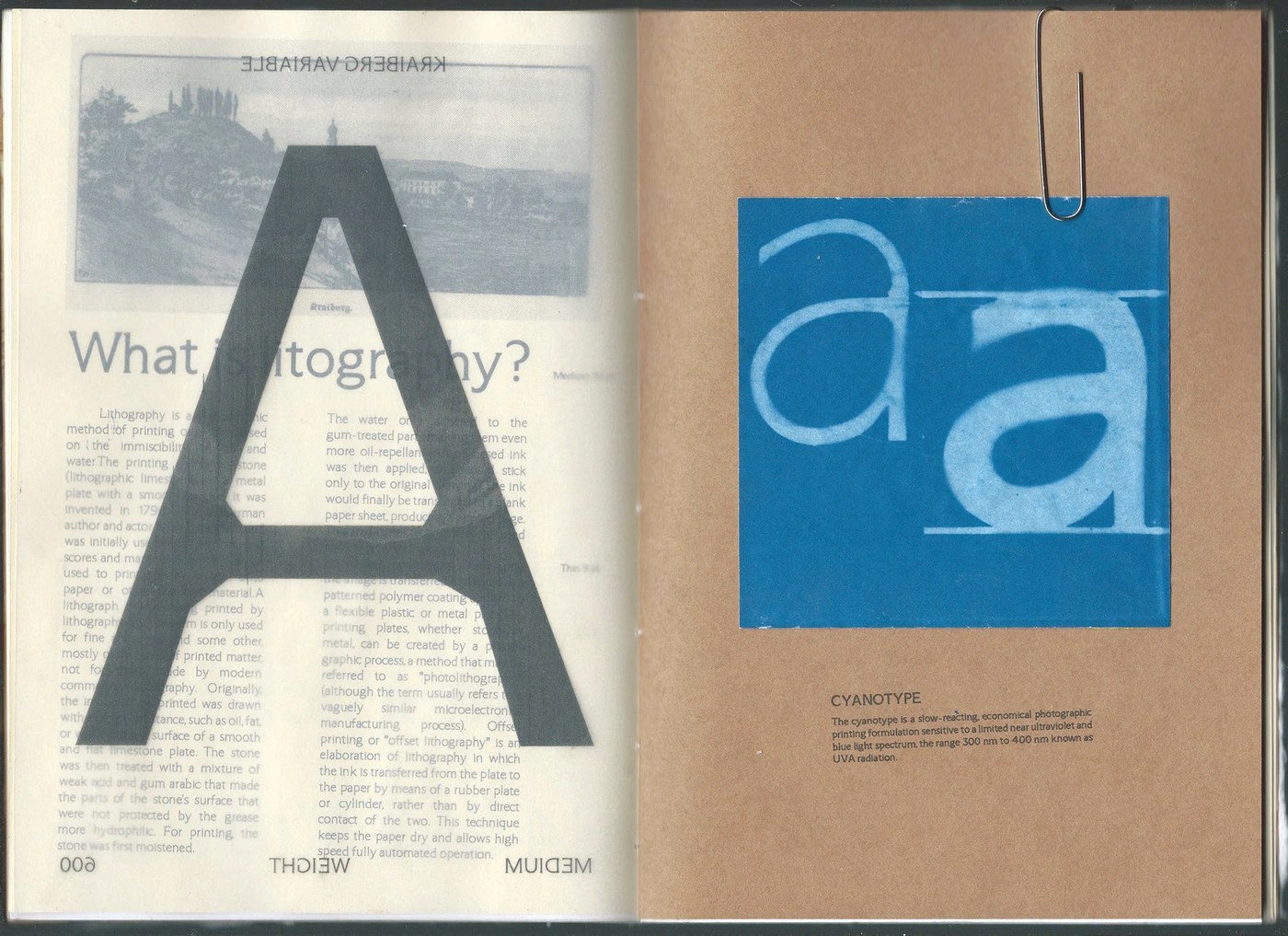 Typographic details from variable typeface medieval specimen print editorial layouts