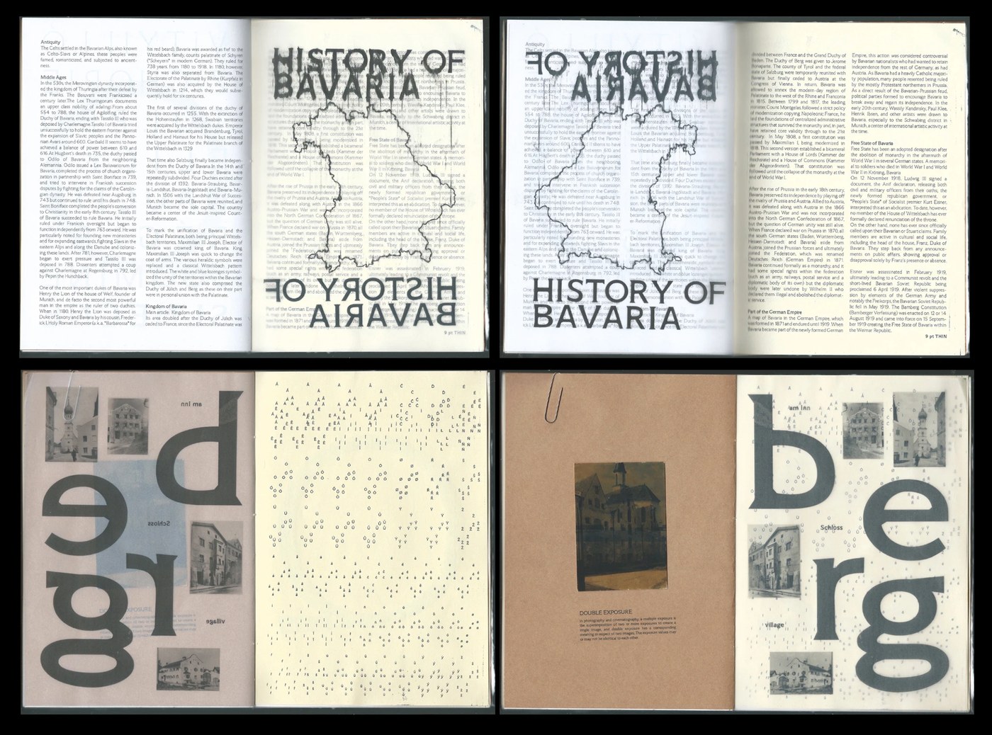 Typewriter elements in variable typeface medieval specimen print editorial design