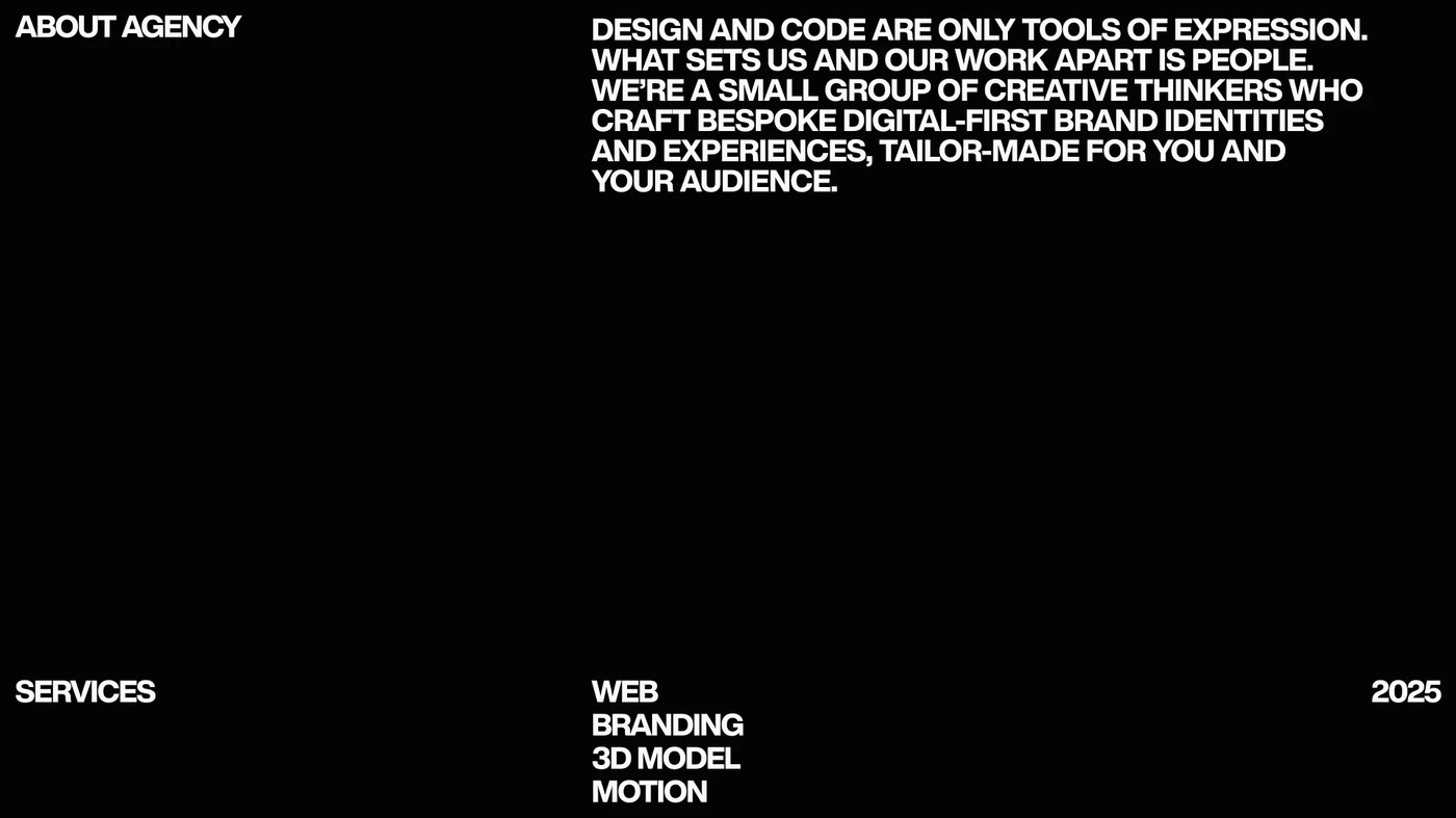 web design agency portfolio 3d interface layout detail showing typography